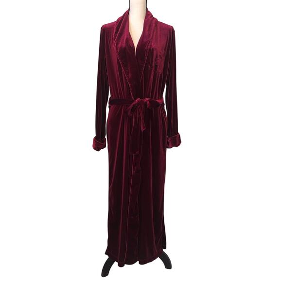 Ralph Lauren RLR Red Velvet Robe Size Womens M MonogramPockets Shawl Collar